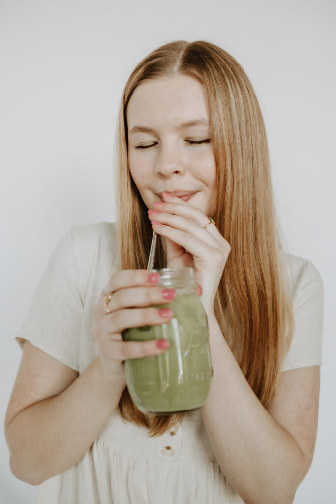 Pinterest manager drinking matcha